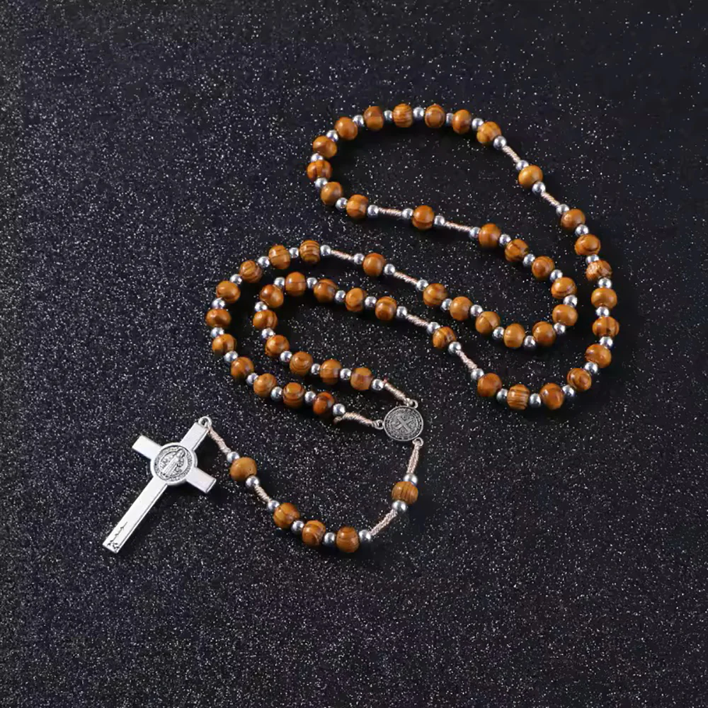 Corded St. Benedict Wood Rosary - Pack of 12 - Image 5