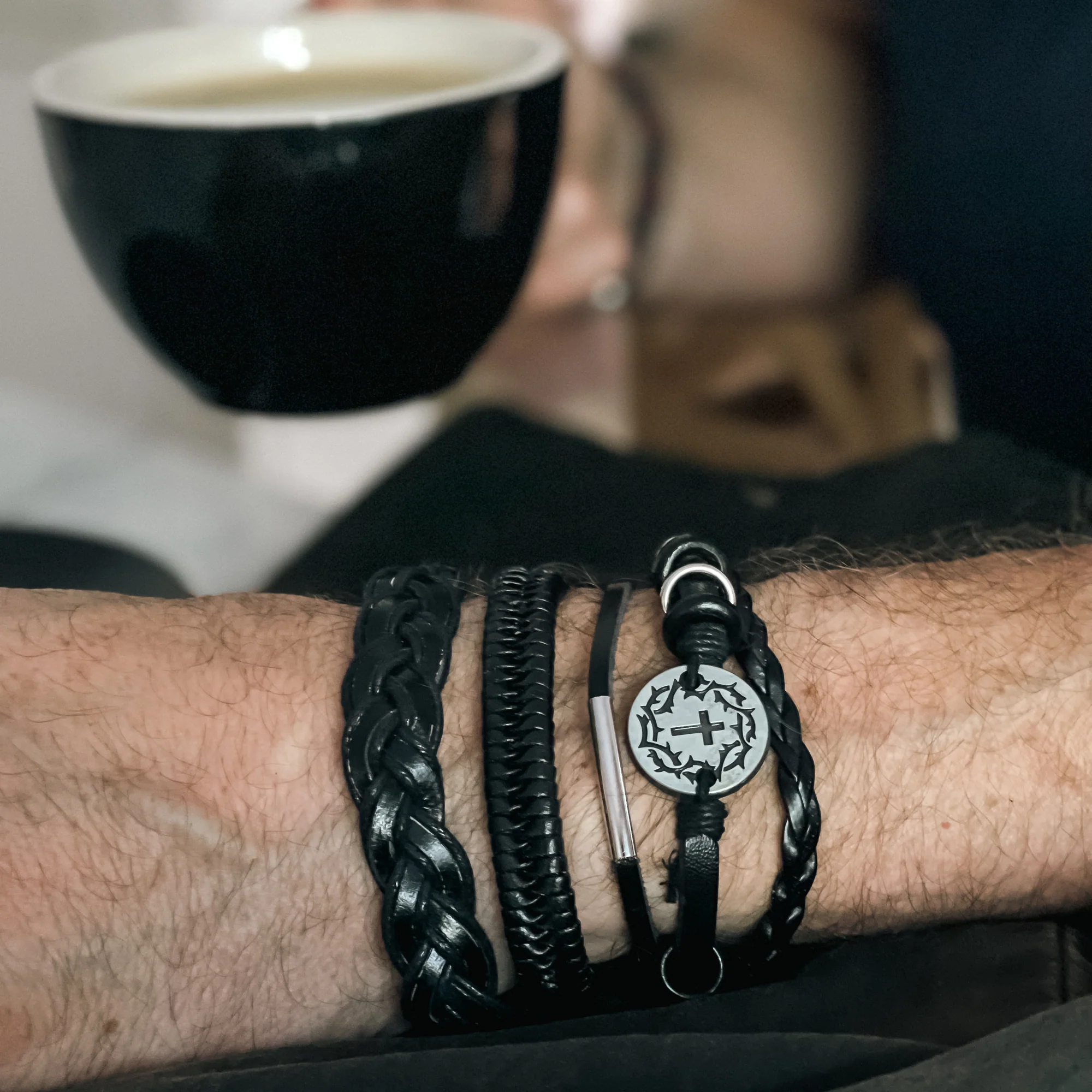 Crown & Cross Men's Bracelet Set - 3 Pieces