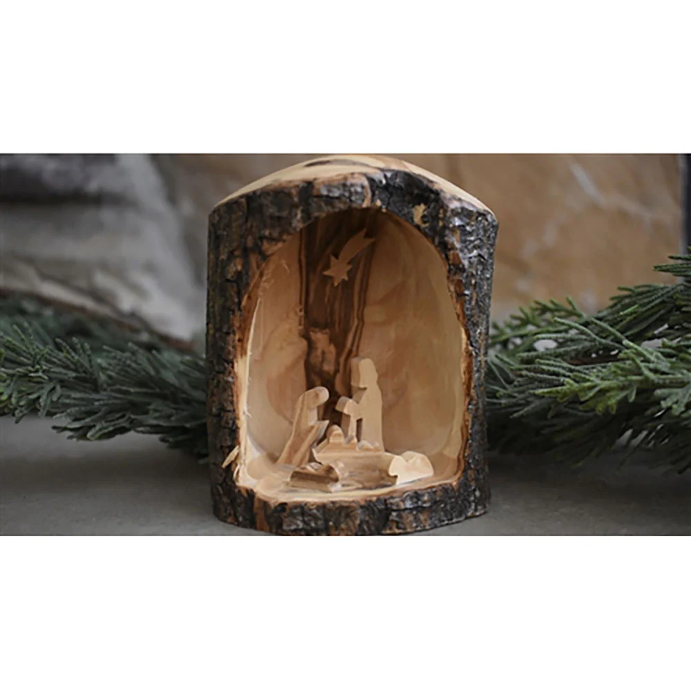 Dark Olive Wood Nativity Grotto - 3.5" x 3"