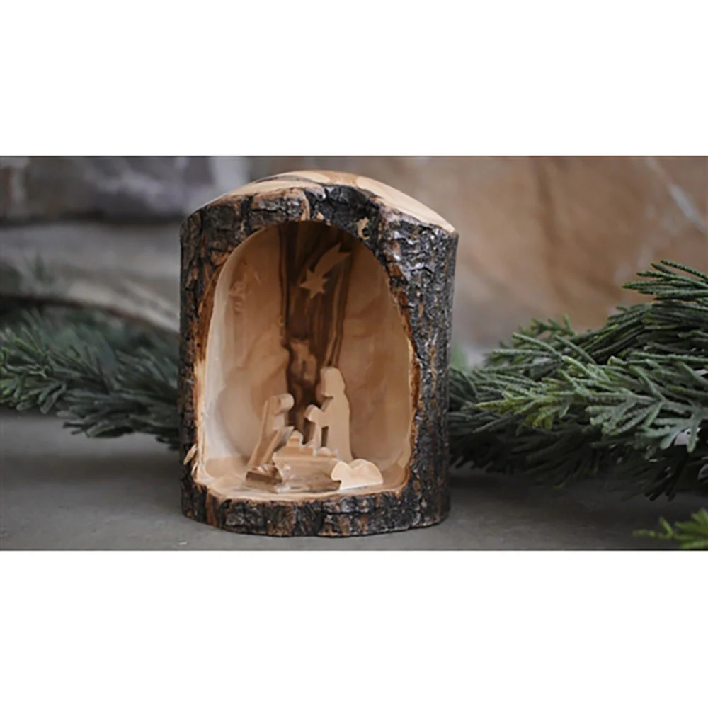Dark Olive Wood Nativity Grotto - 3.5" x 3" - Image 2