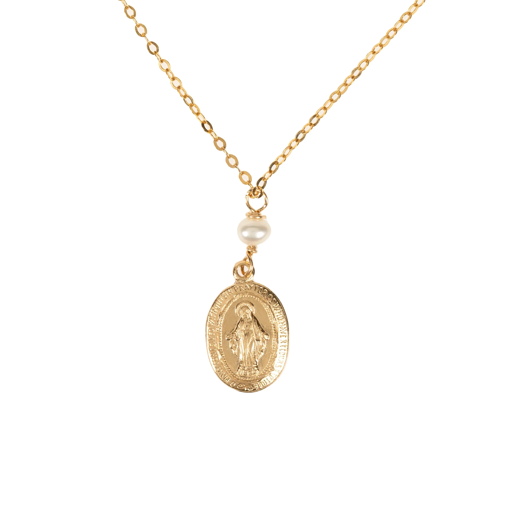 Delicate Miraculous Medal & Freshwater Pearl Necklace - Image 3