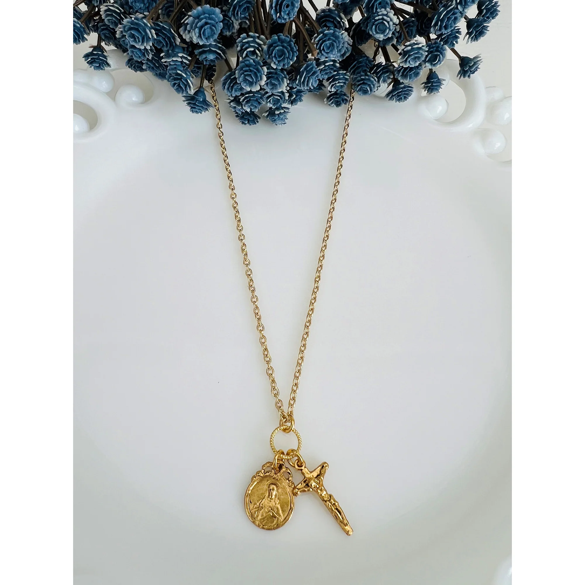 Delicate Sacred Heart & Crucifix Necklace