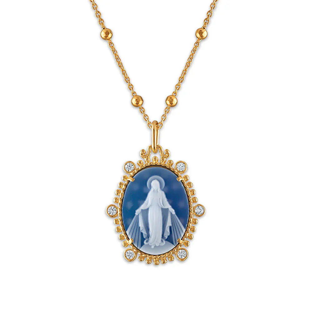 Diamond Accent Miraculous Mary Stone Cameo Necklace