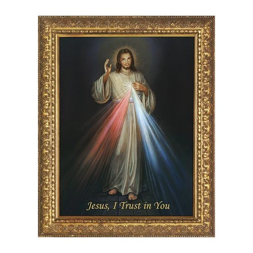Divine Mercy Canvas in Ornate Gold Frame - 24" x 36"