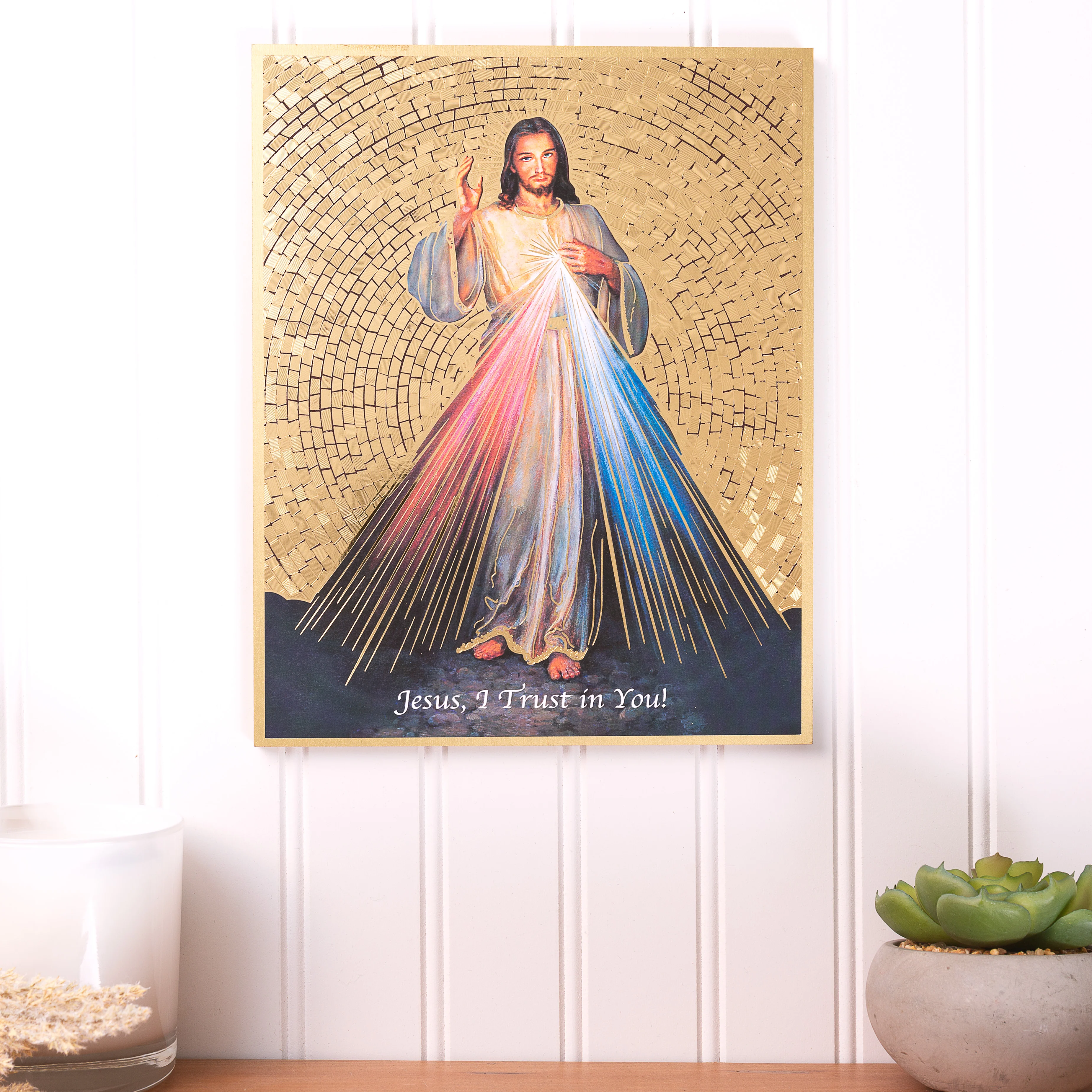 Divine Mercy Gold Foil Mosaic Plaque - Multiple Sizes - Image 2