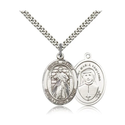Divine Mercy Pendant with Chain, Bliss, Sterling Silver