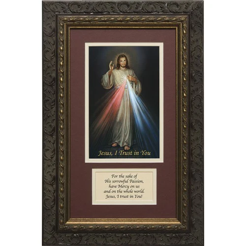 Divine Mercy with Prayer in Dark Ornate Frame - Image 2