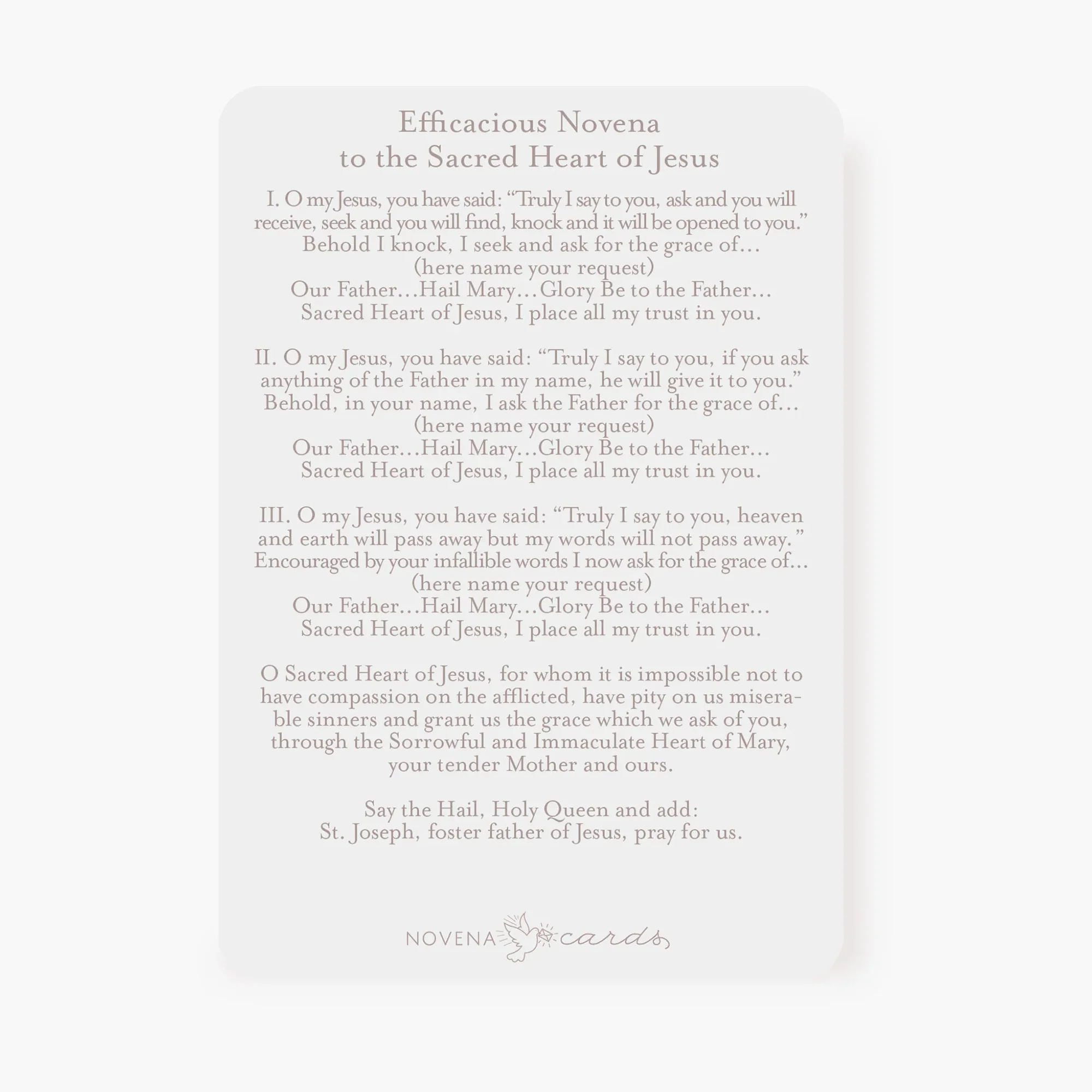 Efficacious Novena to the Sacred Heart Prayer Card - Image 2