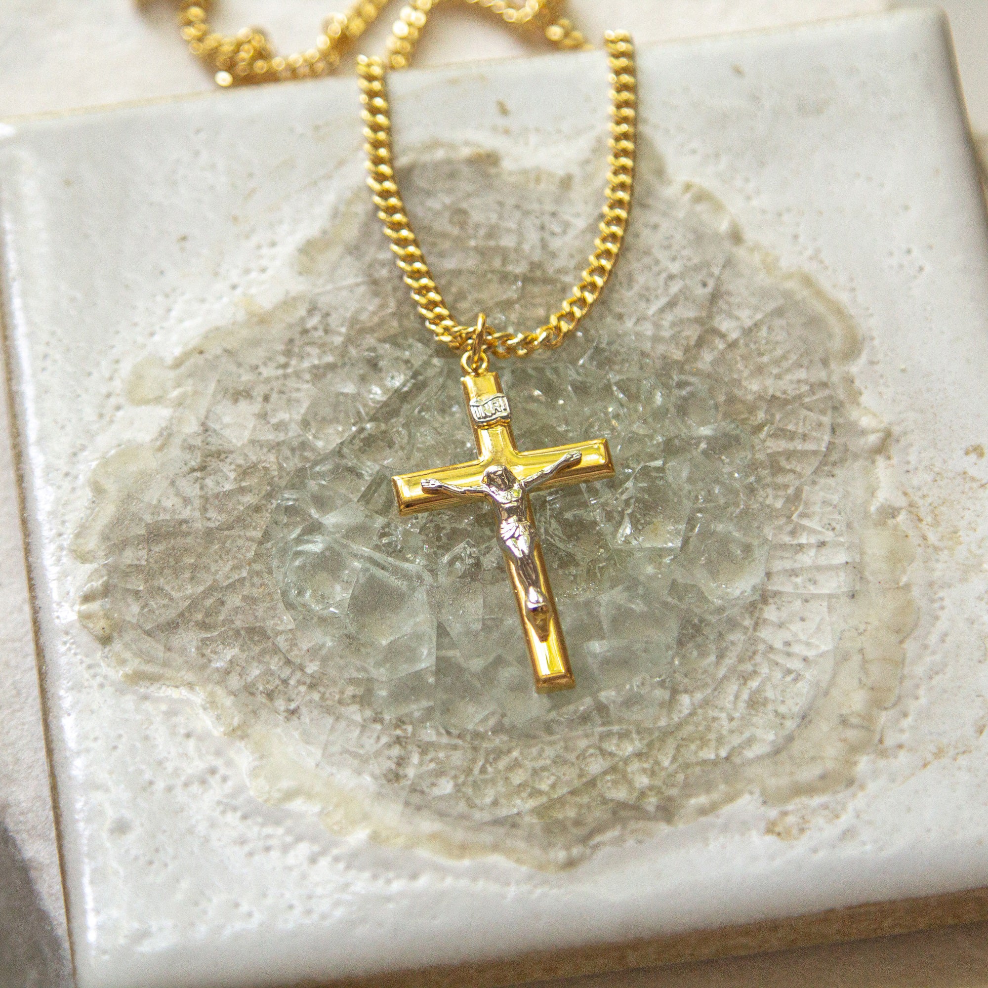 Elegant Gold and Sterling Silver Crucifix Necklace - 24" - Image 5