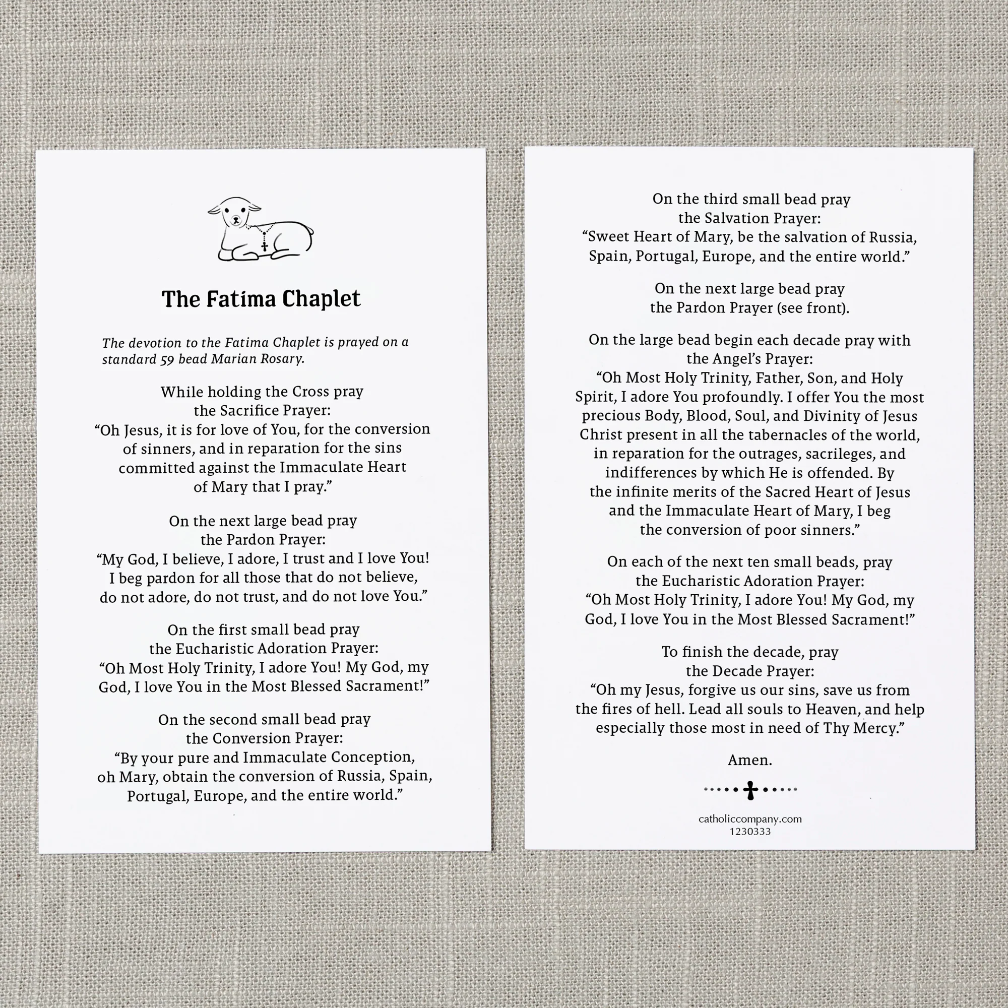 Fatima Chaplet Prayer Card