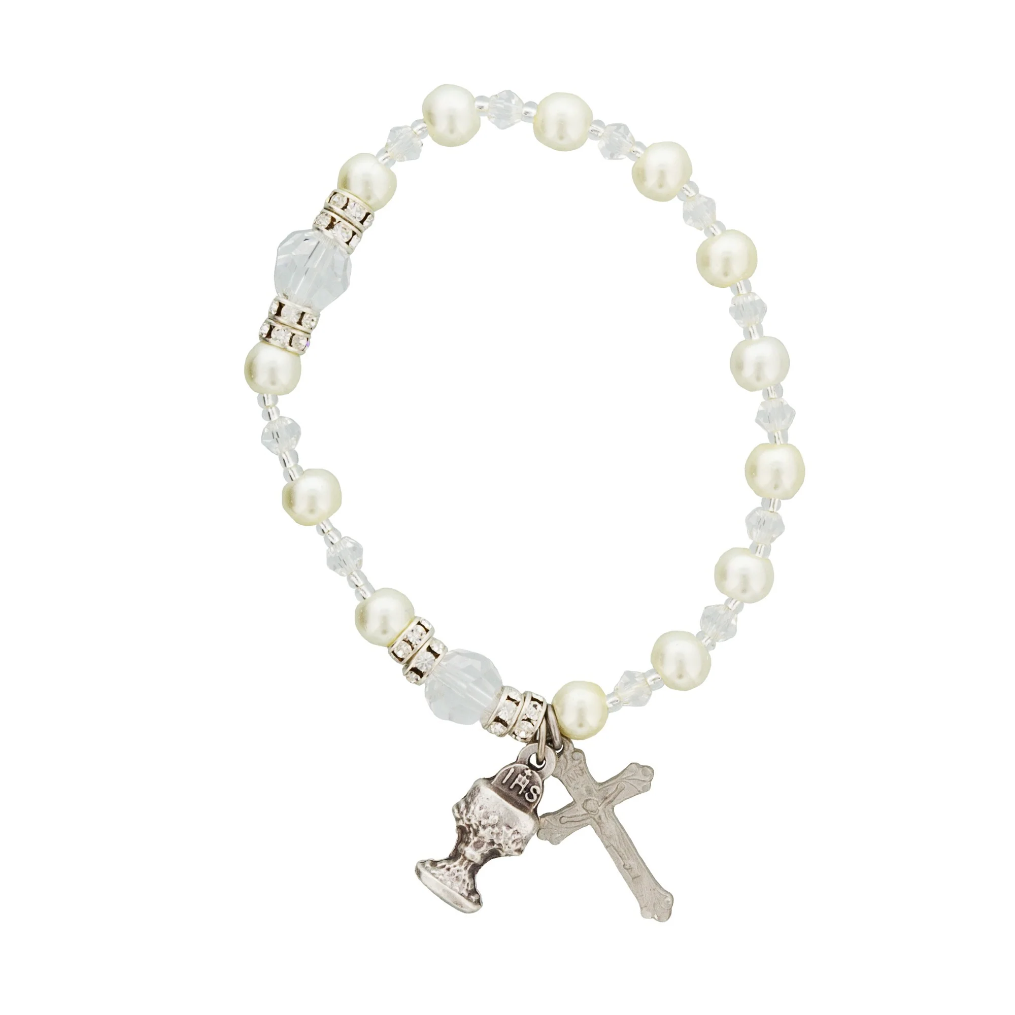 First Communion Glass Pearl Rosary Bracelet - Image 2