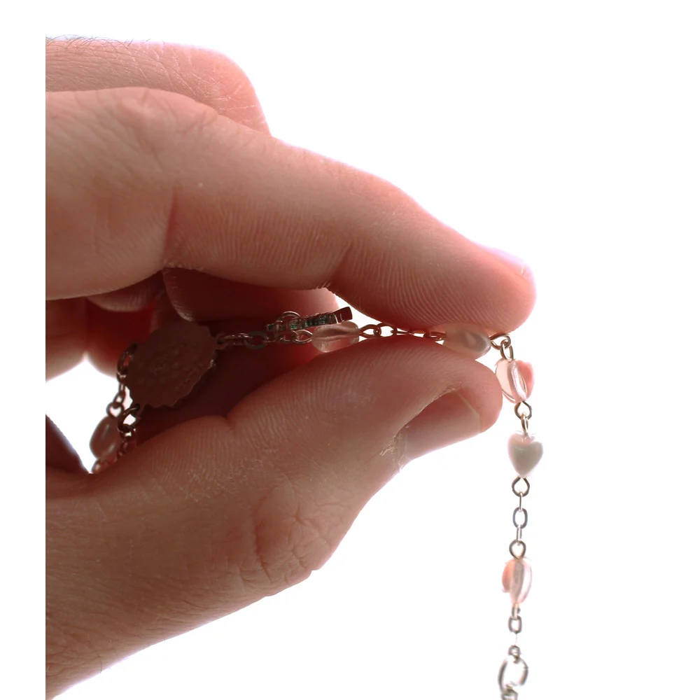 First Communion Pearl and Pink Hearts Rosary - Image 3