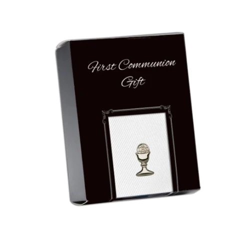 First Communion White Tie with Silver-Plated Chalice Pin - Image 2