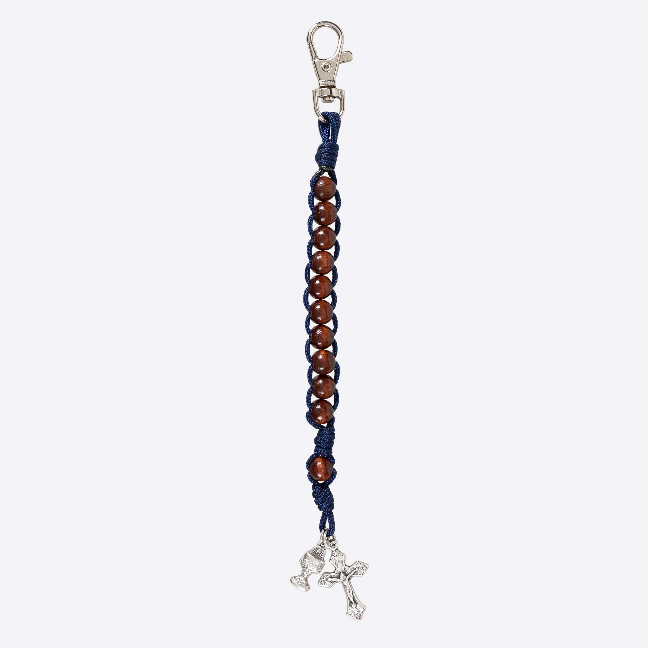 First Communion Wood & Blue Paracord Rosary Bracelet - Image 2