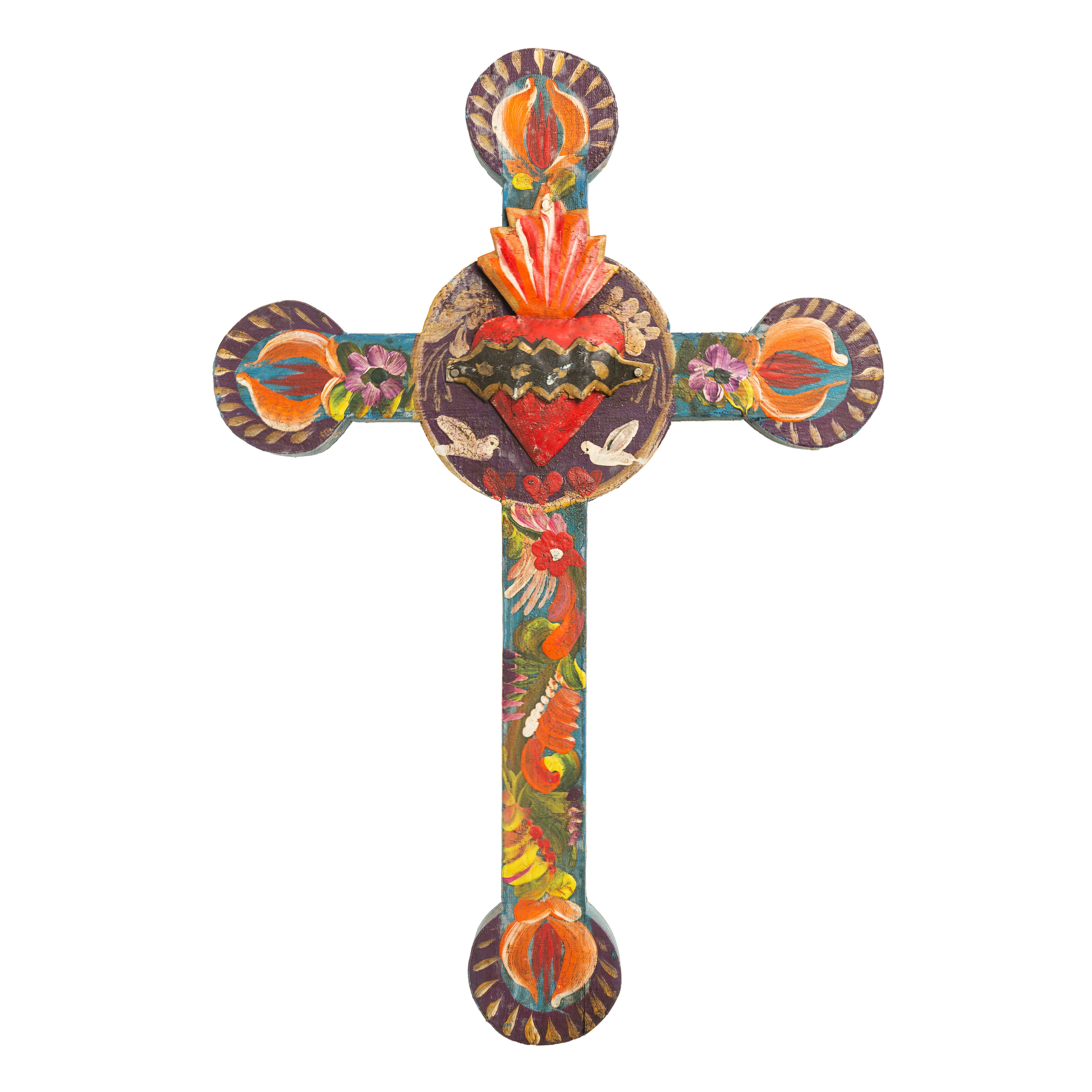 Flame of Love Mexican Wall Cross - 12" - Image 2