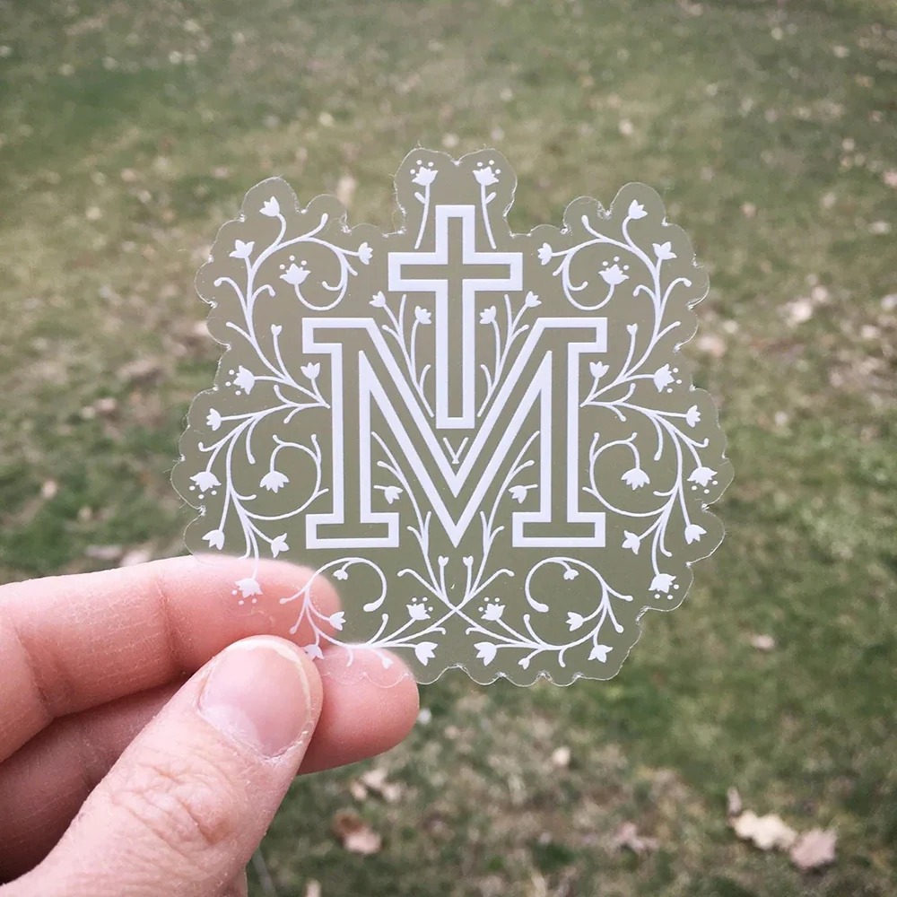 Floral Marian Cross Vinyl Sticker - 3"