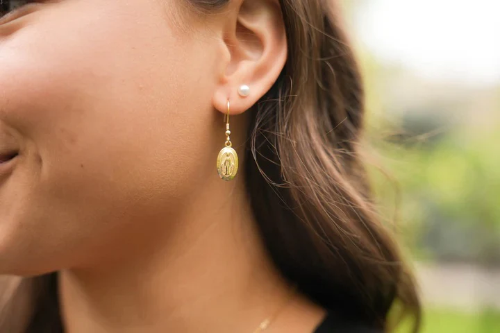 French Wire Gold Miraculous Medal Dangle Earrings - Image 3
