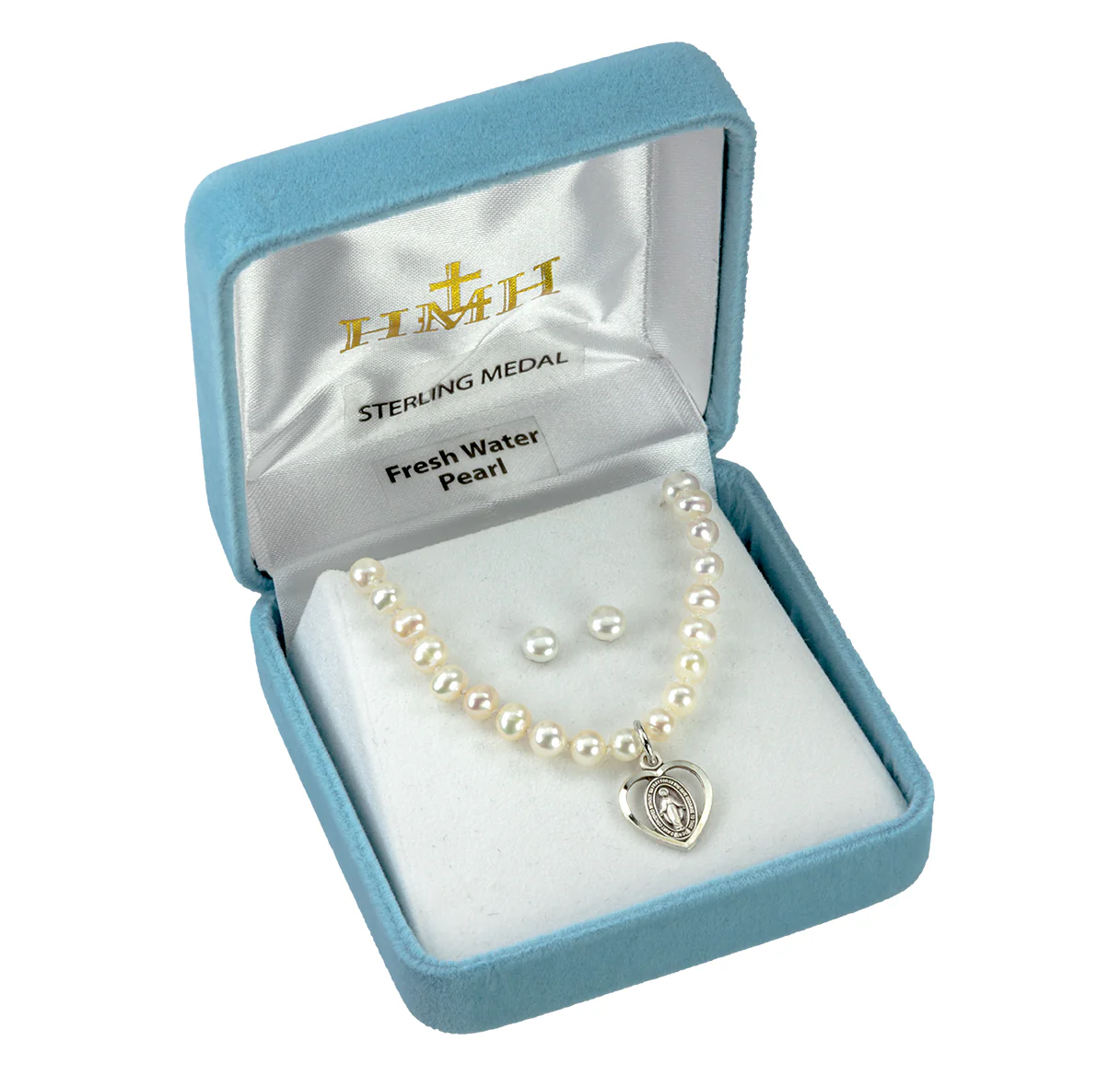 Freshwater Pearl Miraculous Medal & Earring Set - Image 2