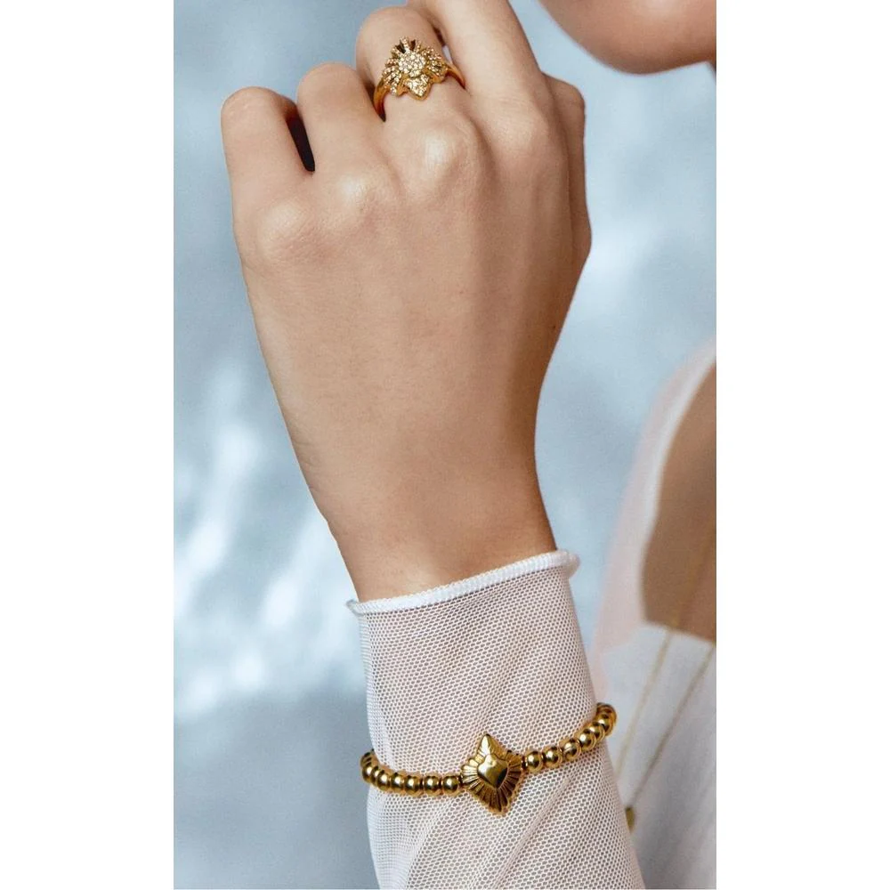 Gold Bead & Sacred Heart Sunburst Bracelet