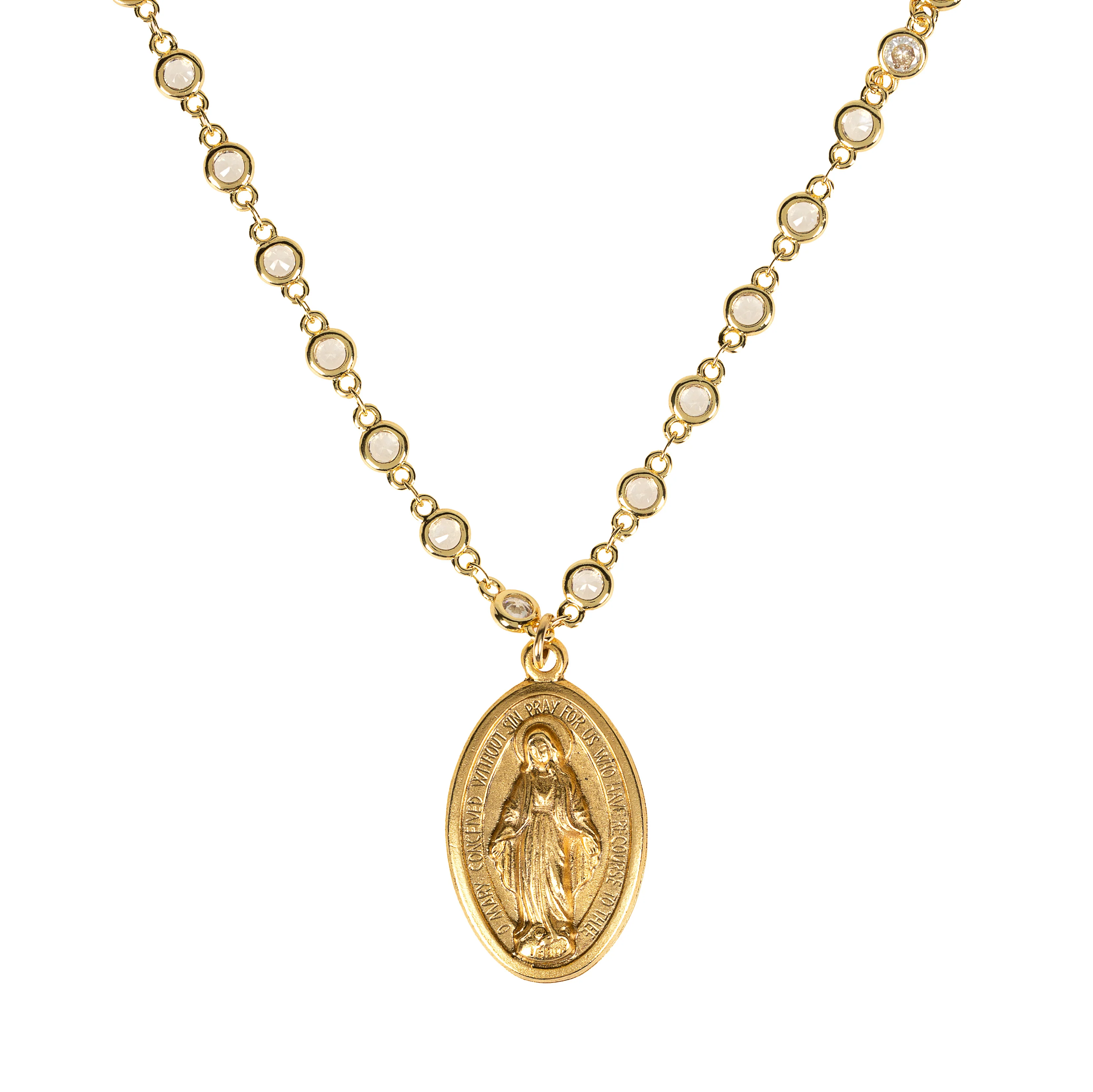 Gold & Crystal Miraculous Medal Necklace - Image 3