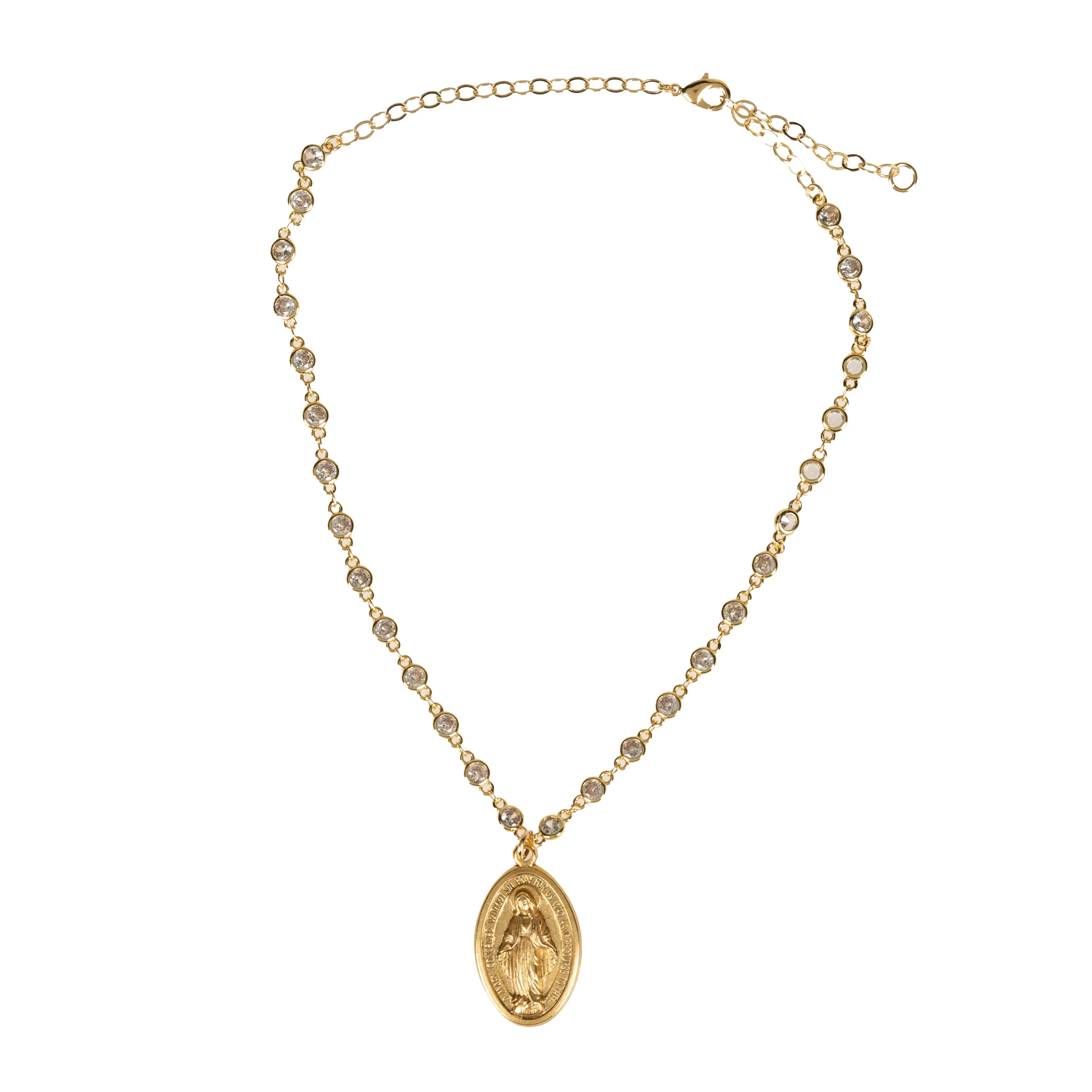 Gold & Crystal Miraculous Medal Necklace - Image 4