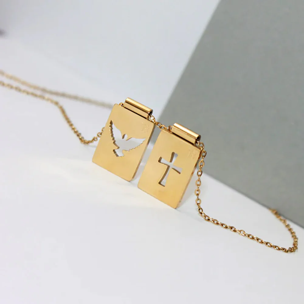 Gold Holy Spirit & Cross Scapular Necklace