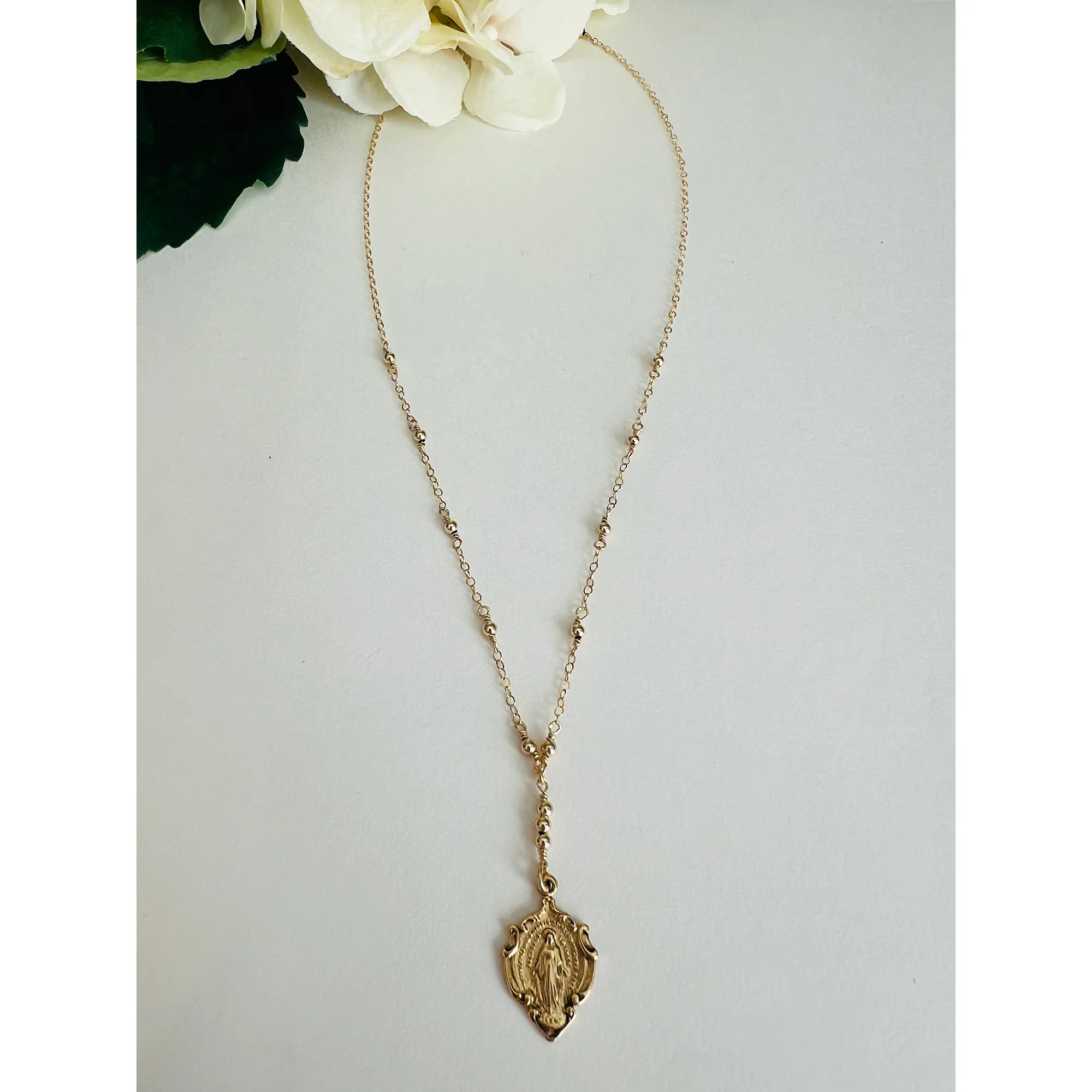 Gold Miraculous Mary Decade Rosary Necklace