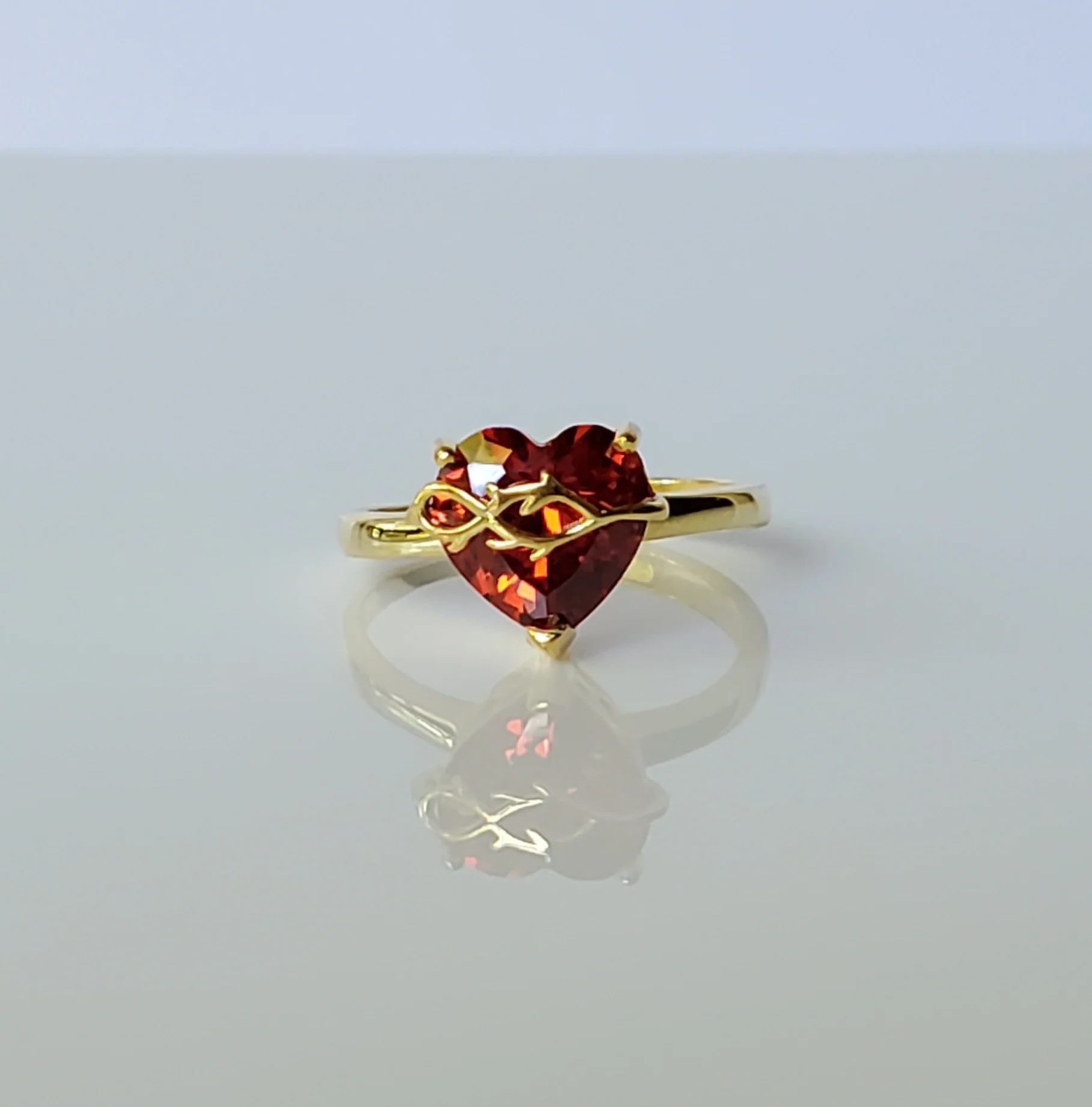 Gold Over Sterling Sacred Heart Jeweled Ring