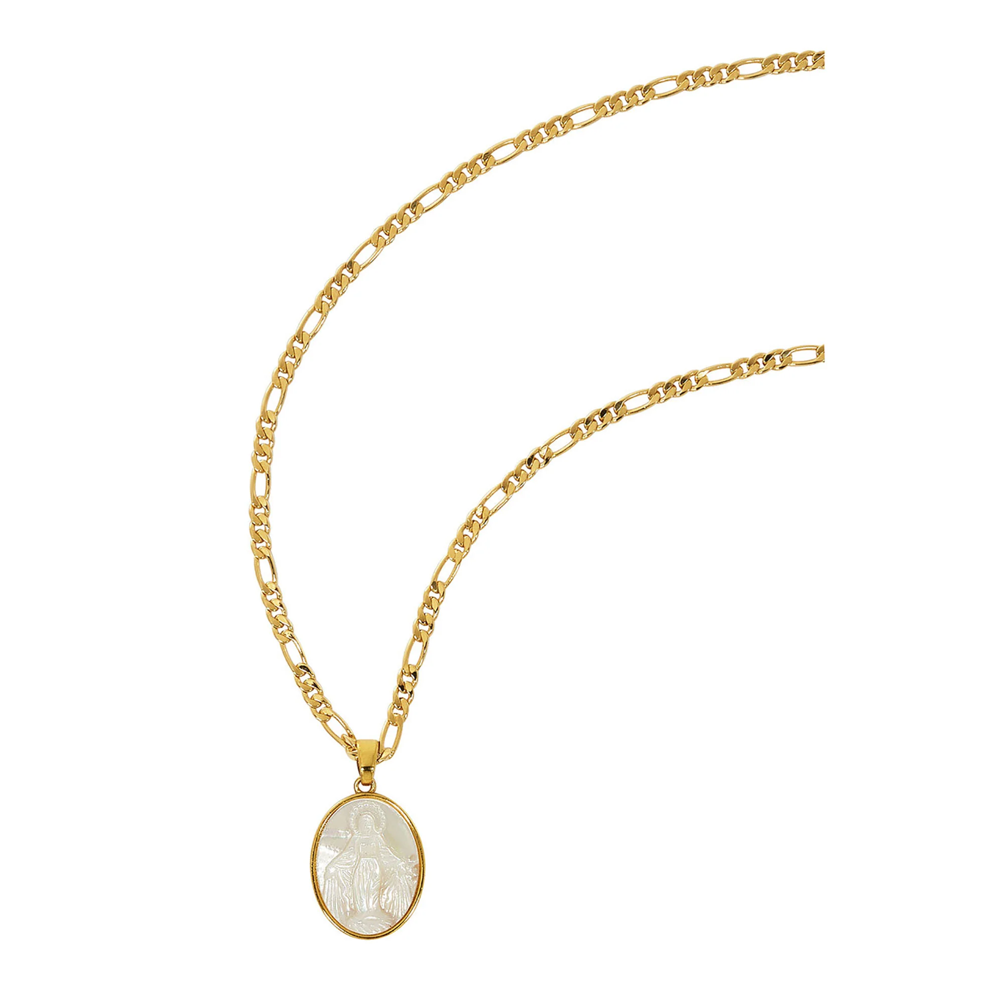 Gold Plated Mother of Pearl Our Lady of Grace Necklace - 20" - Image 2