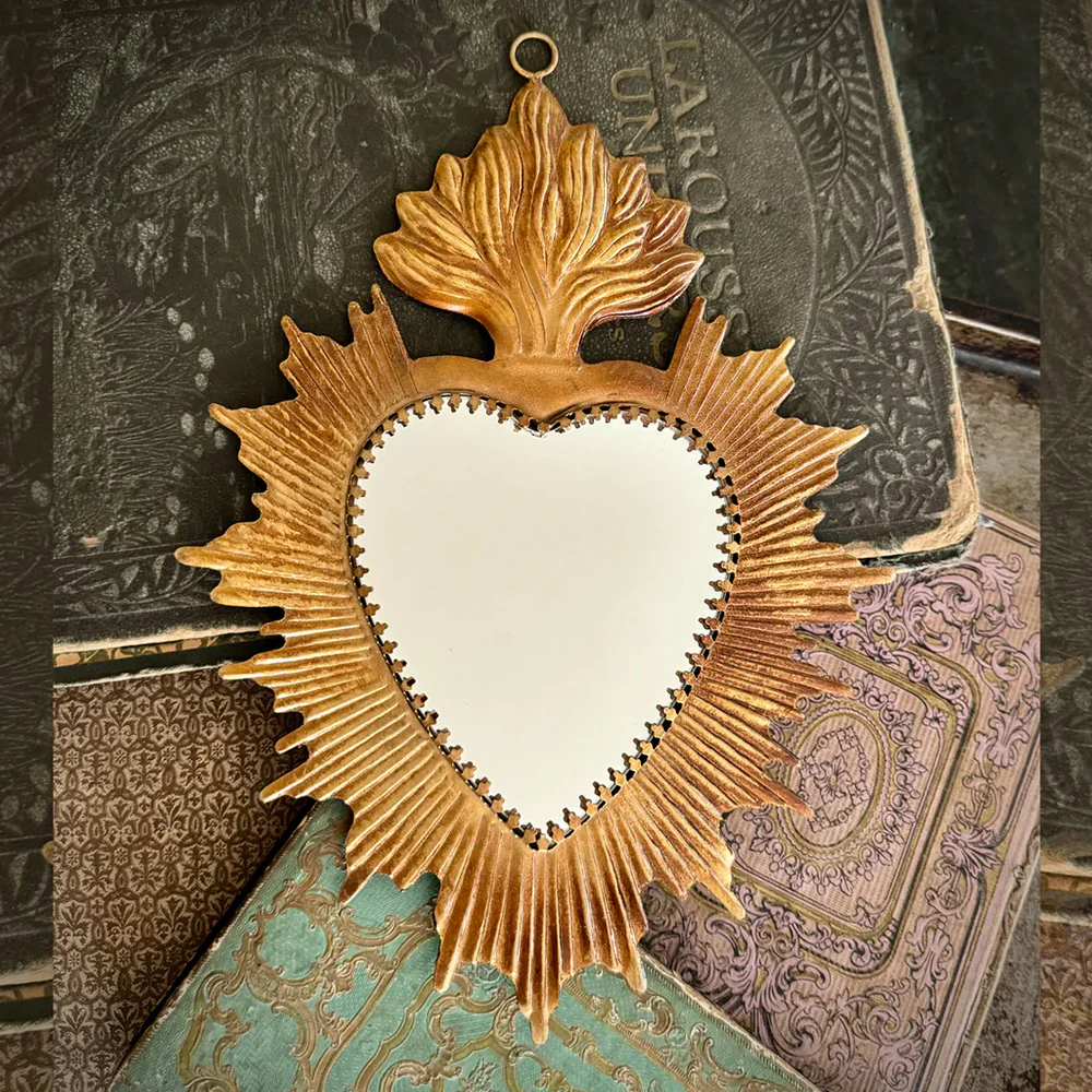 Gold Sacred Heart Mirror - 10"