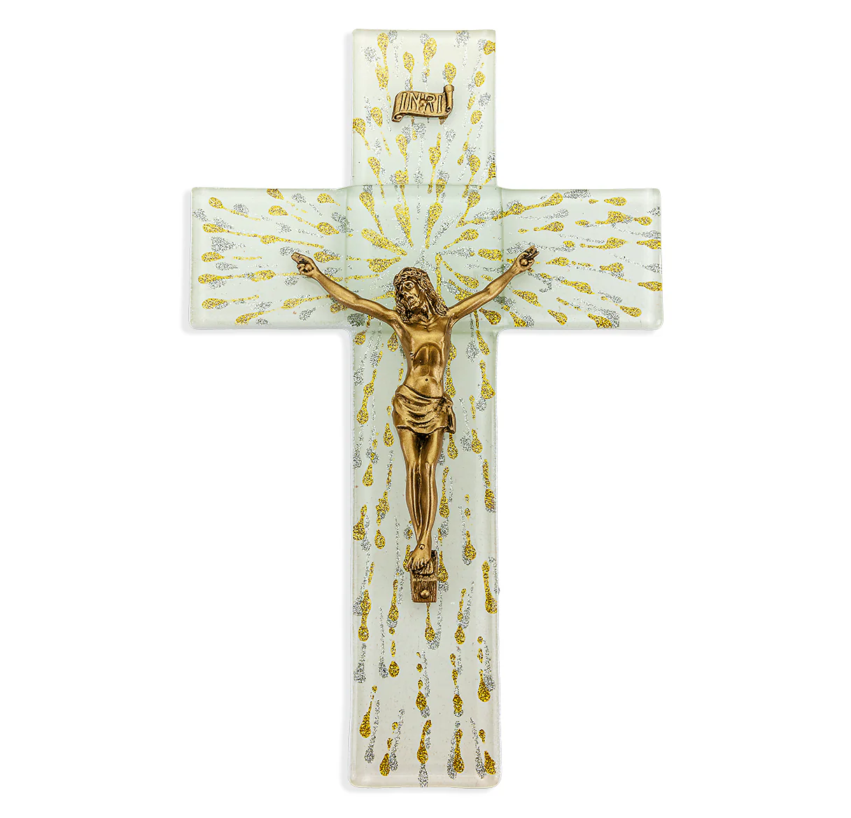Gold & Silver Teardrop Shimmer Glass Crucifix - 10" - Image 2