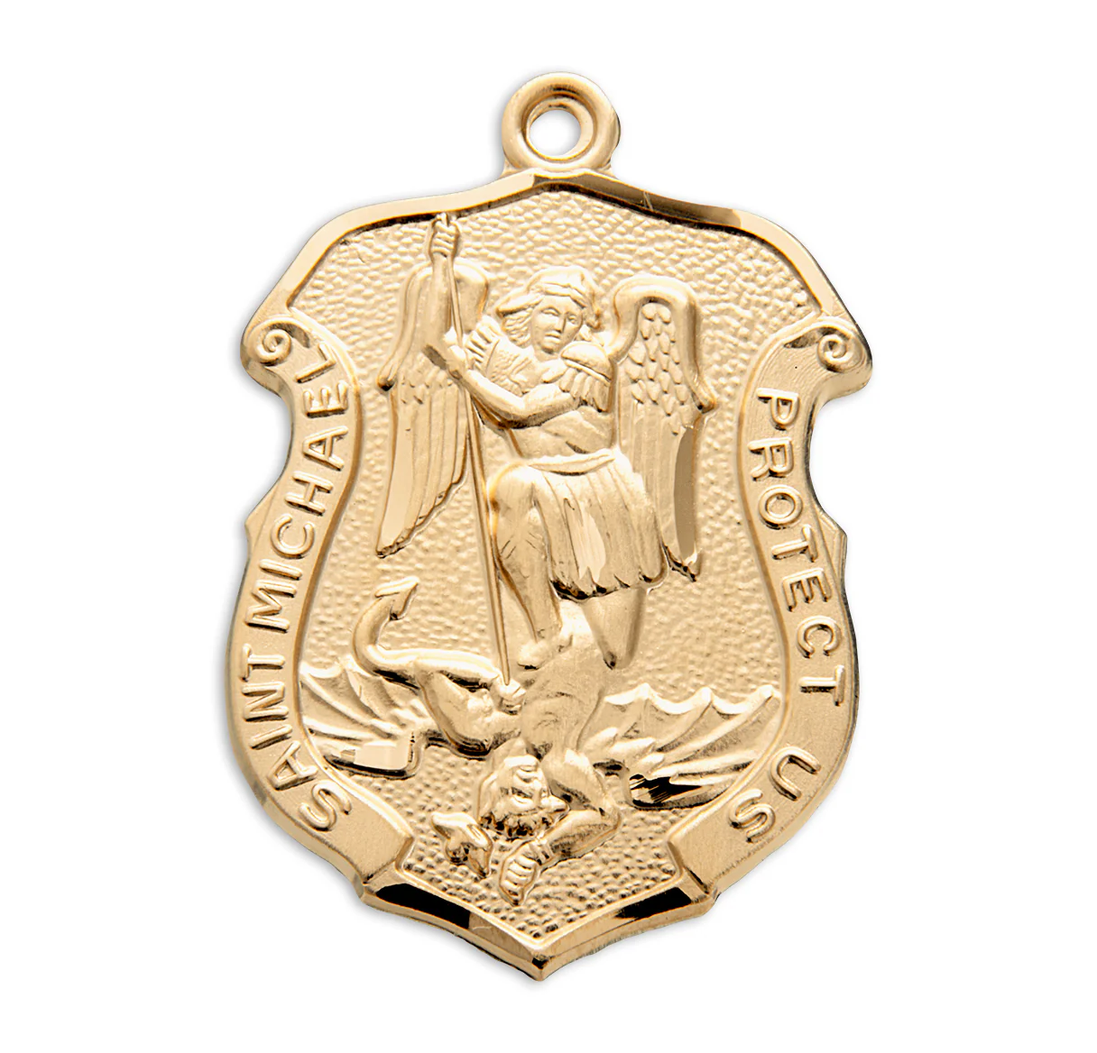 Gold/Sterling Laser Cut Shield St. Michael Medal Necklace - Image 3