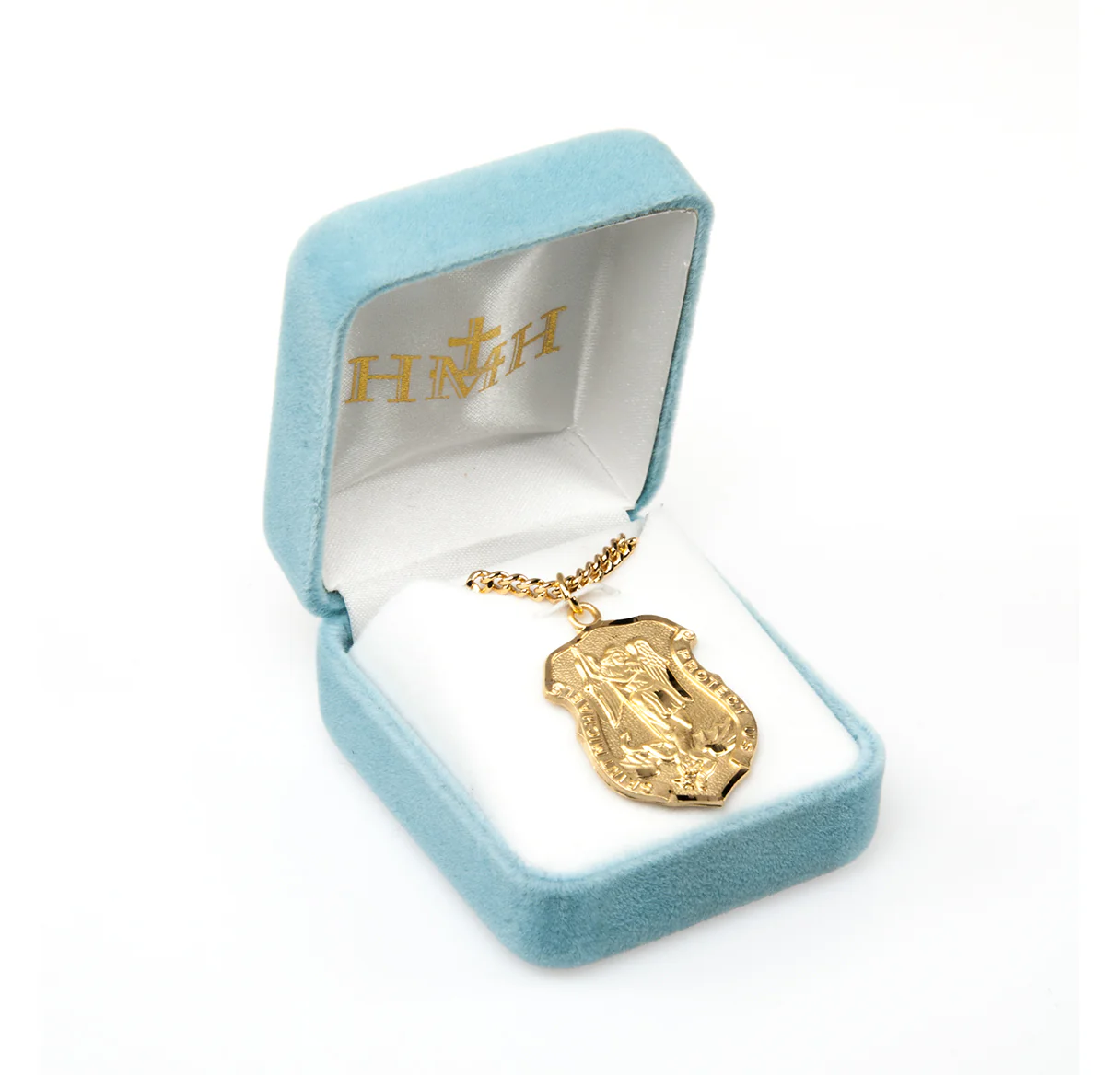Gold/Sterling Laser Cut Shield St. Michael Medal Necklace - Image 4