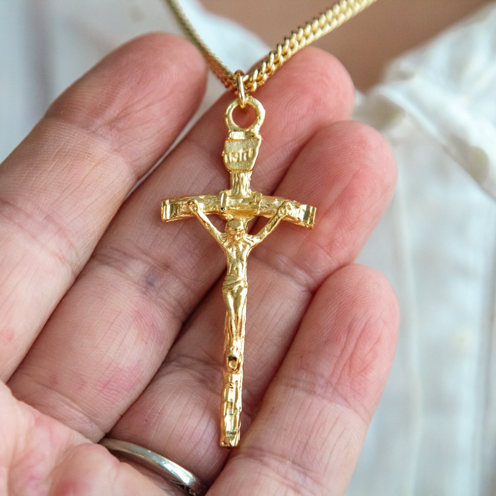 Gold/Sterling Silver Papal Crucifix with 24 inch chain - Image 2