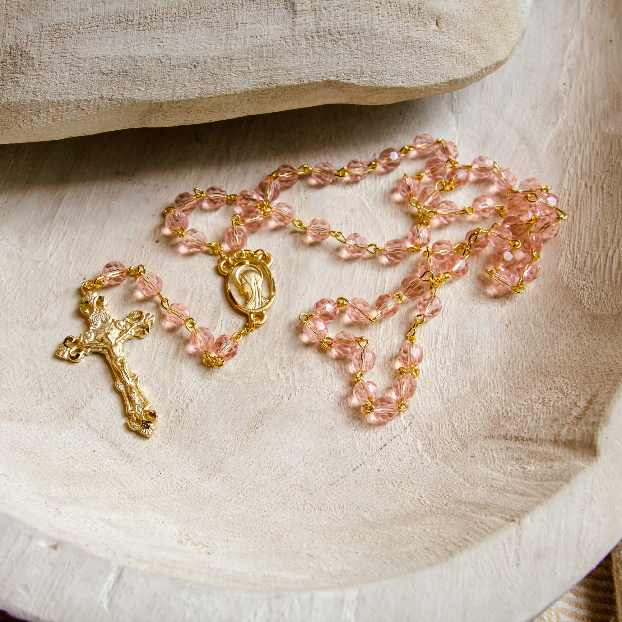 Golden & Pink Crystal Rosary