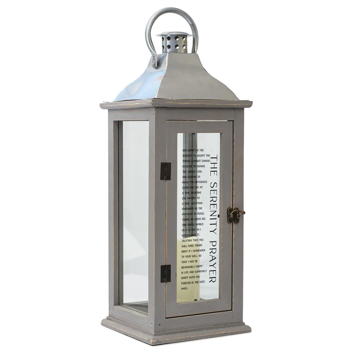 Gray Wooden Serenity Prayer LED Lantern