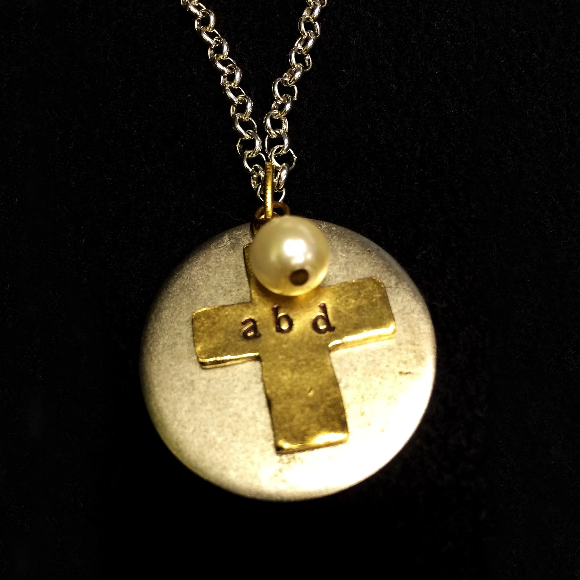 Hammered Cross & Pearl Pendant - Image 2