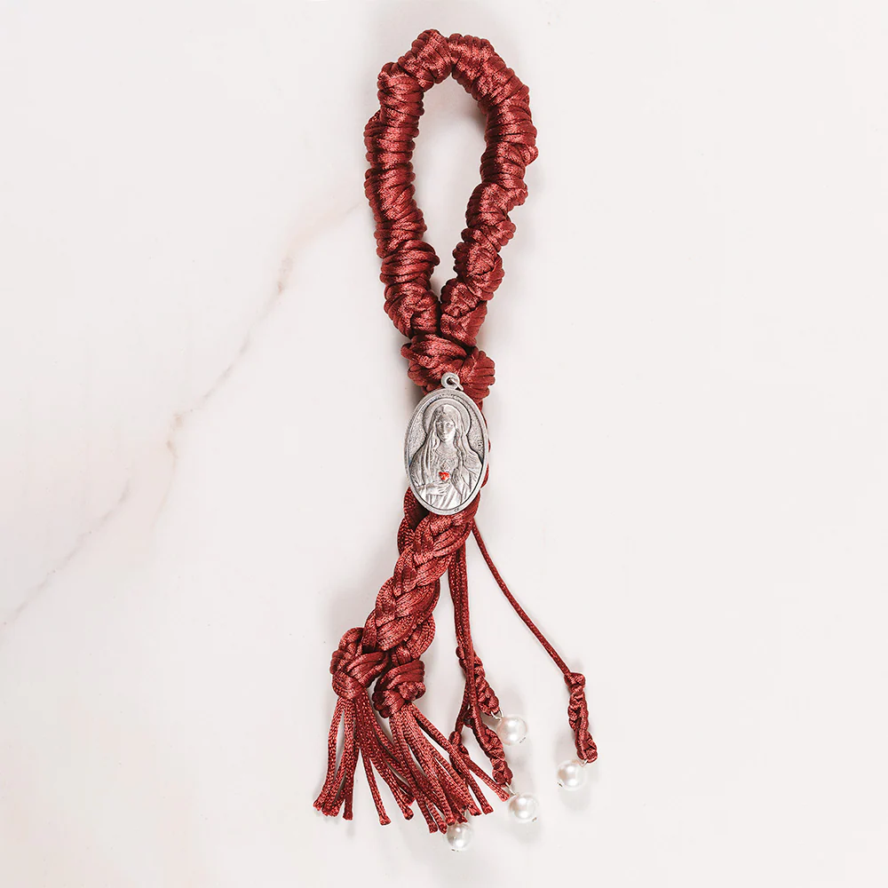 Handcrafted Braided Burgundy Sacred Heart Home Blessing - Image 2