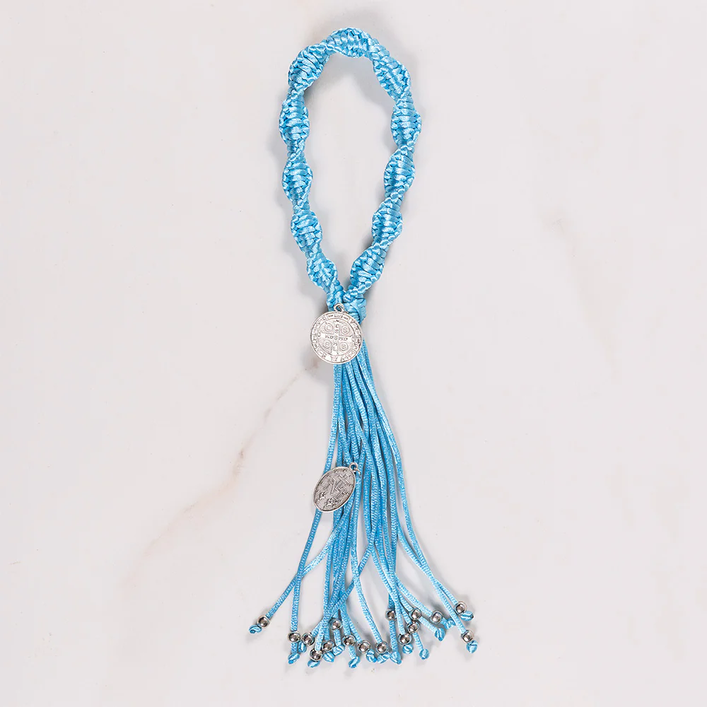Handcrafted Knotted Light Blue Miraculous Medal & St. Benedict Home Blessing - Image 3