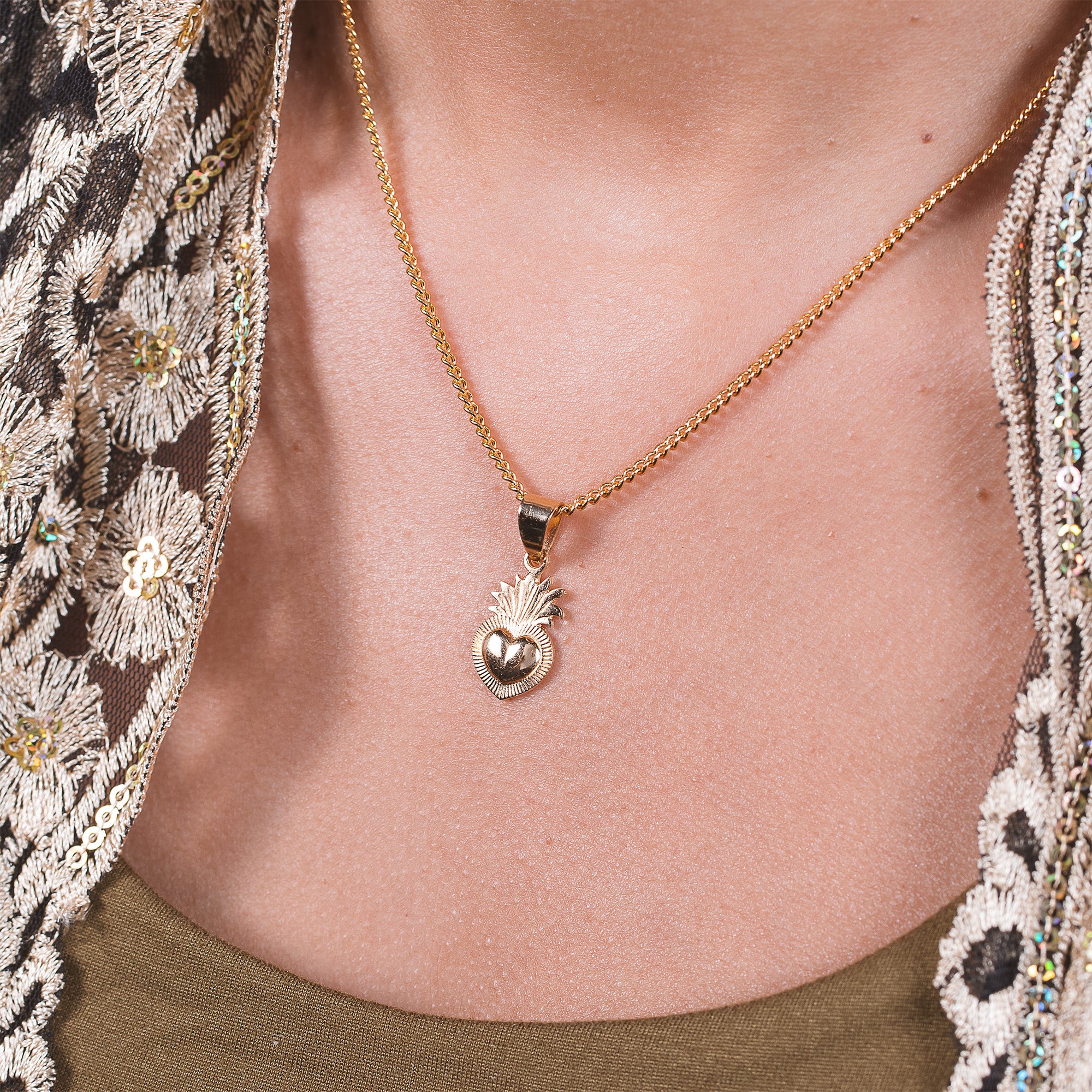 Heirloom Sacred Heart Pendant - 18 KT Gold or Gold over Sterling Silver