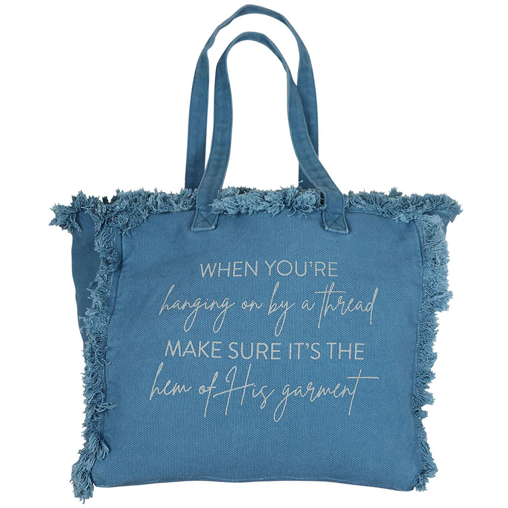 Hem of His Garment Blue Tote Bag