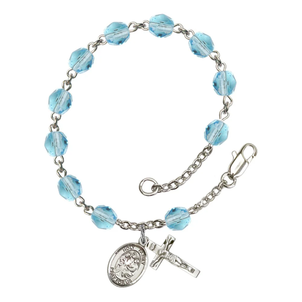 Holy Family Aqua Blue March Rosary Bracelet 6mm