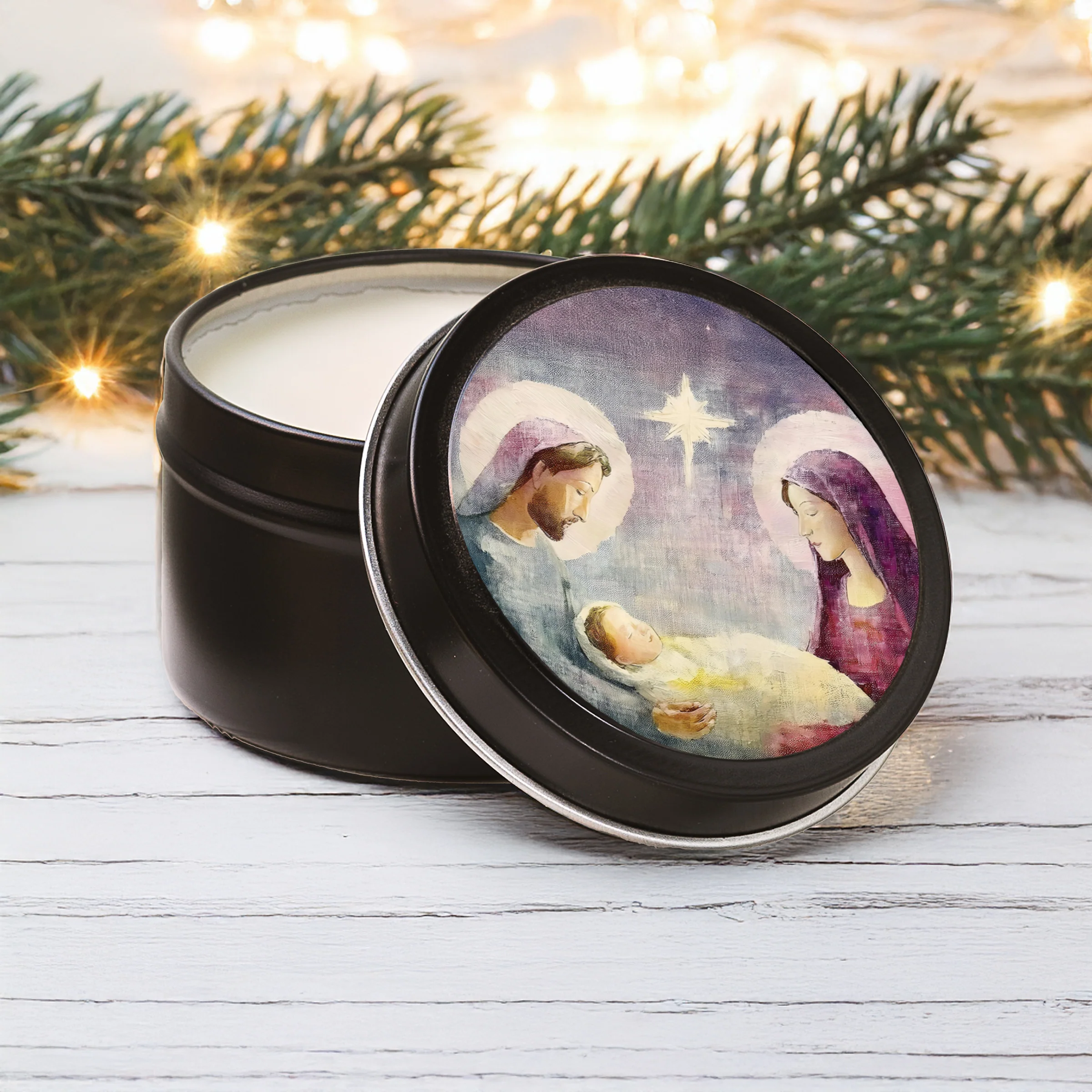 Holy Family Candle Tin