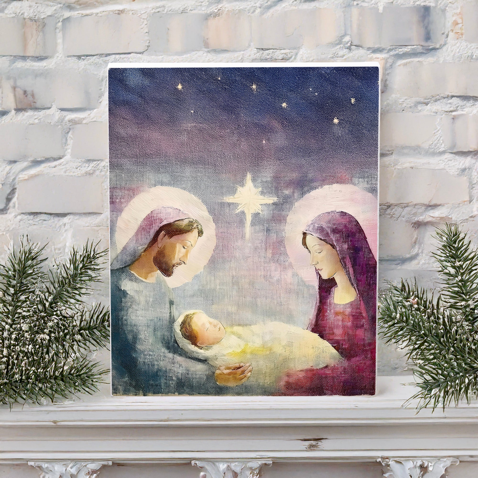 Holy Family Oil on Canvas Plaque - 8" x 10" - Image 2