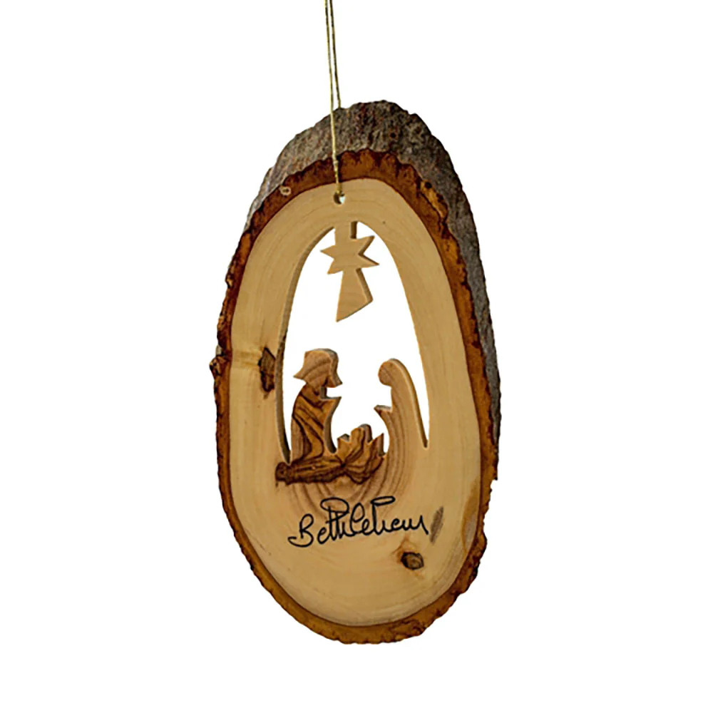 Holy Land Olive Wood Cut Branch Nativity Ornament