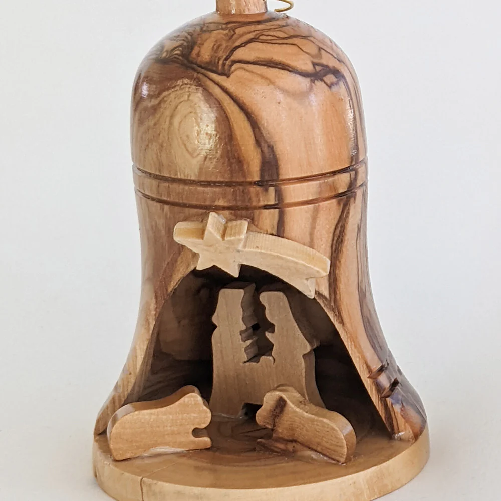 Holy Land Olive Wood Nativity Bell Ornament