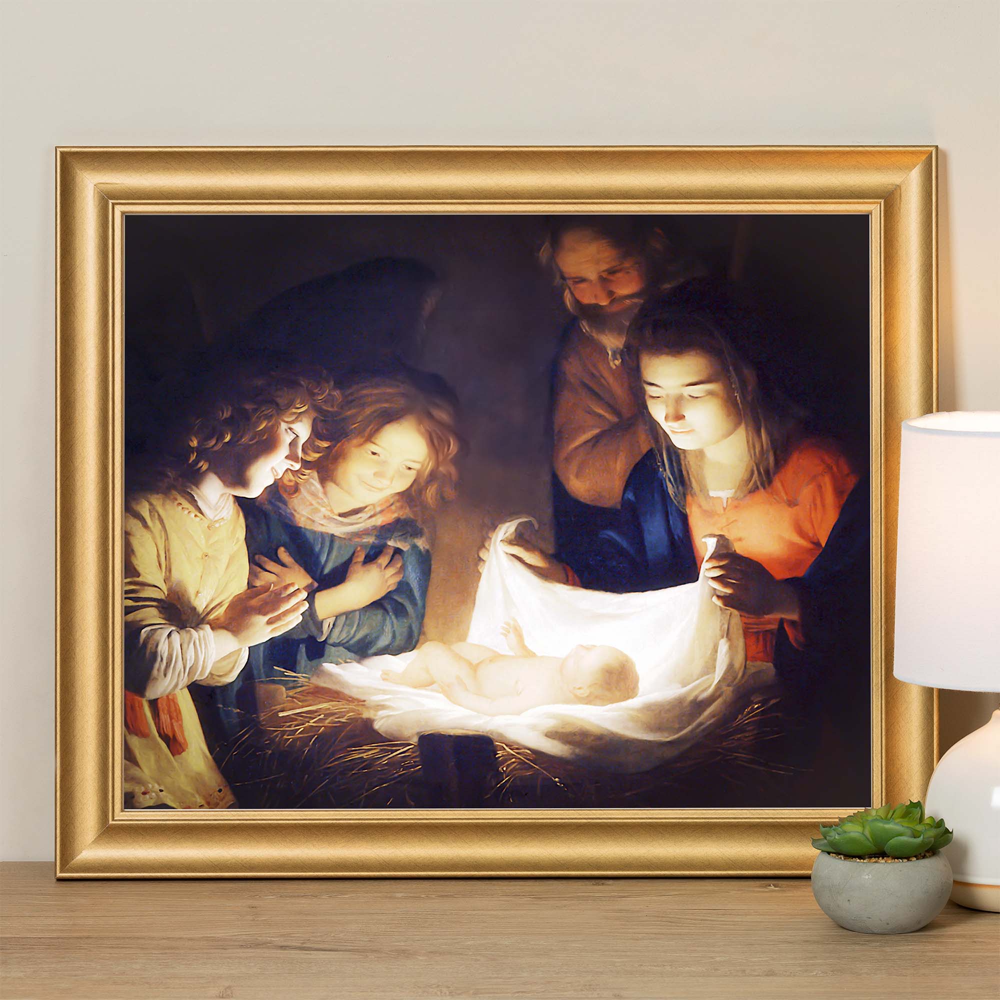 Honthorst Nativity Gold Framed Print - Multiple Sizes