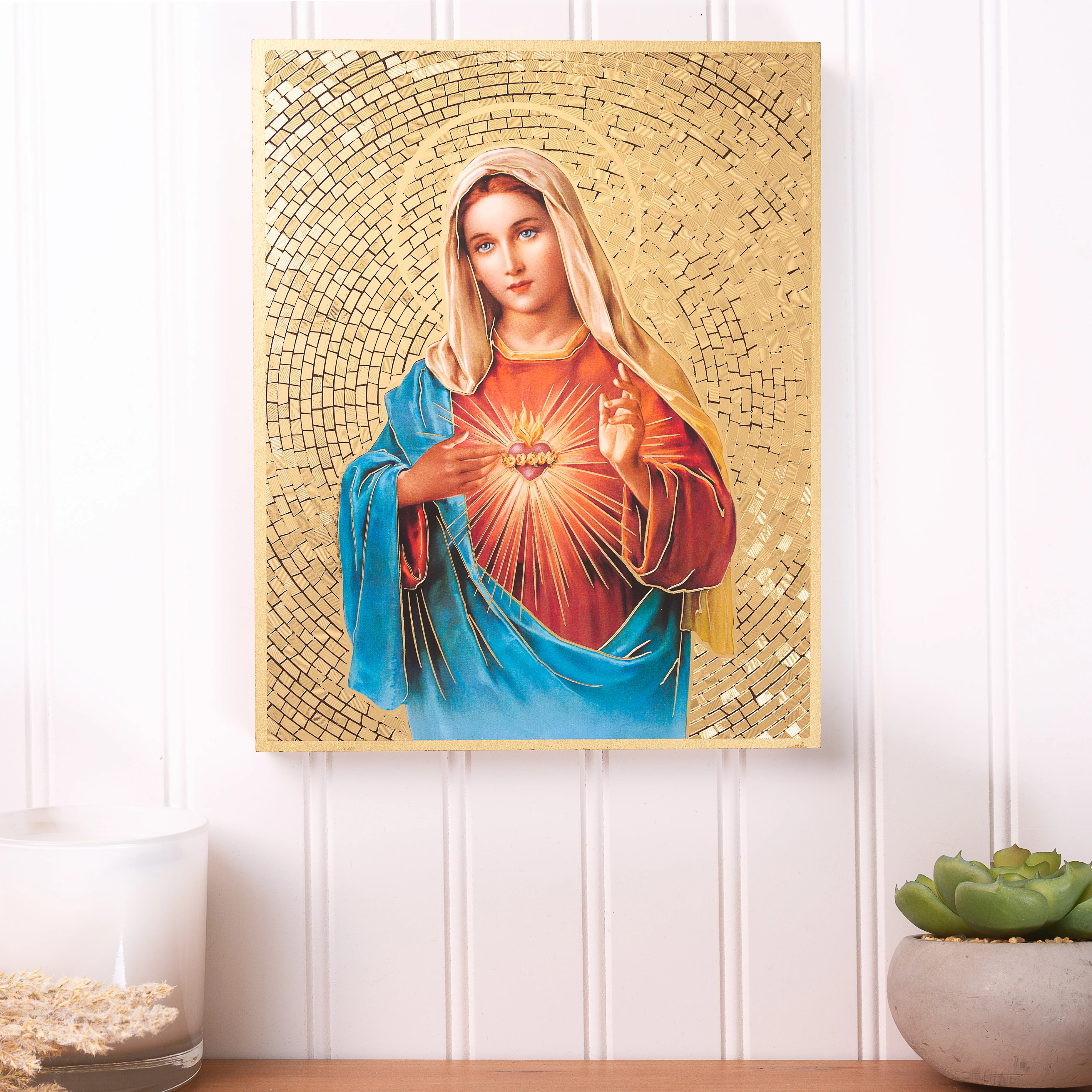 Immaculate Heart Gold Foil Mosaic Plaque - Multiple Sizes - Image 2