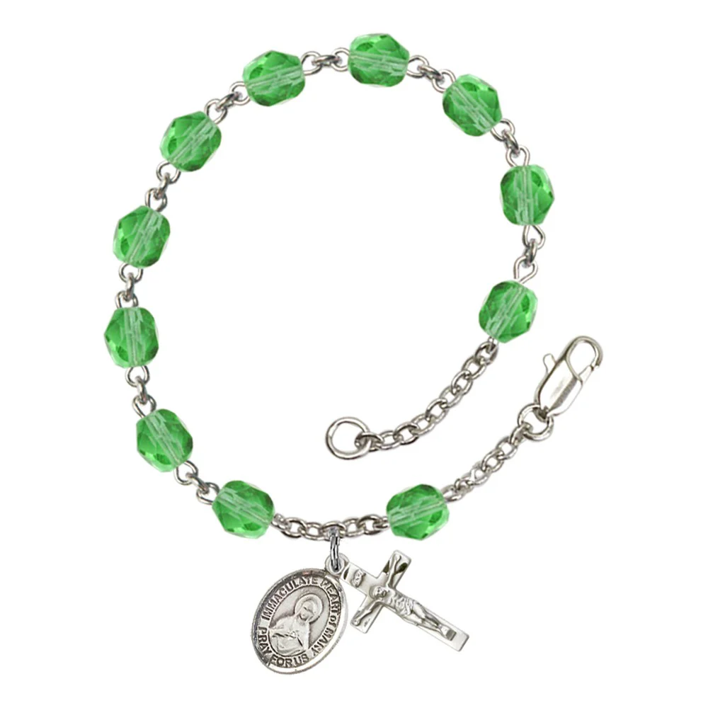 Immaculate Heart Of Mary Green August Rosary Bracelet 6mm
