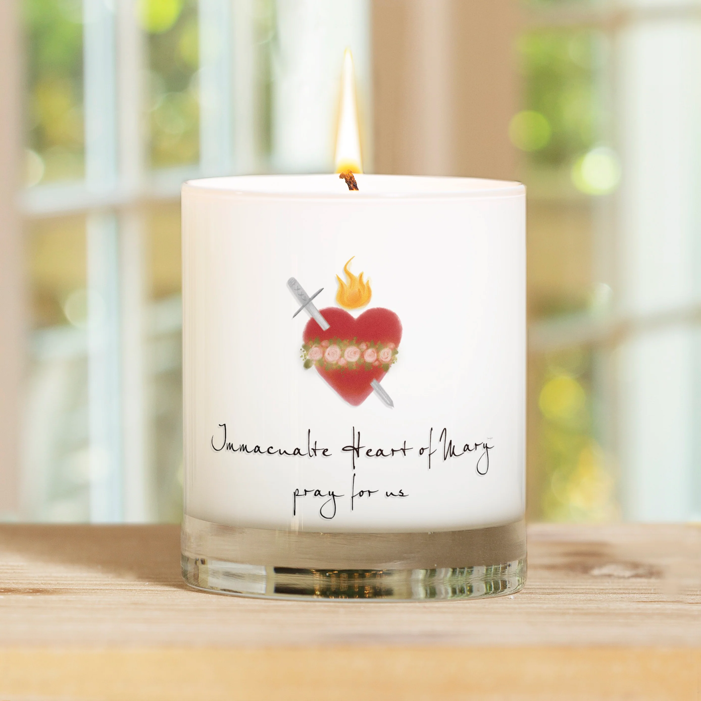 Immaculate Heart of Mary Watercolor Candle - Image 2